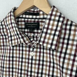 BANANA REPUBLIC Shirt Mens L Gingham Slim Fit Dress Wrinkle Resistant Button Up